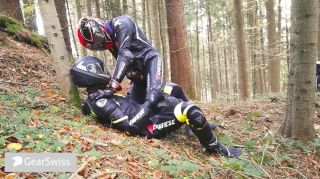 Amateur Teen Two Dainese Leather Bikers Take A Cum Break European - 1